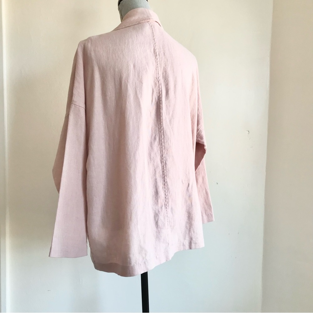 Eileen Fisher Organic Linen Blush Pink Shawl Collar Open Front Jacket Blazer S - Picture 9 of 10